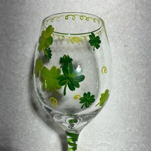 Hand painted Shamrock Wine Glass with Green Accents